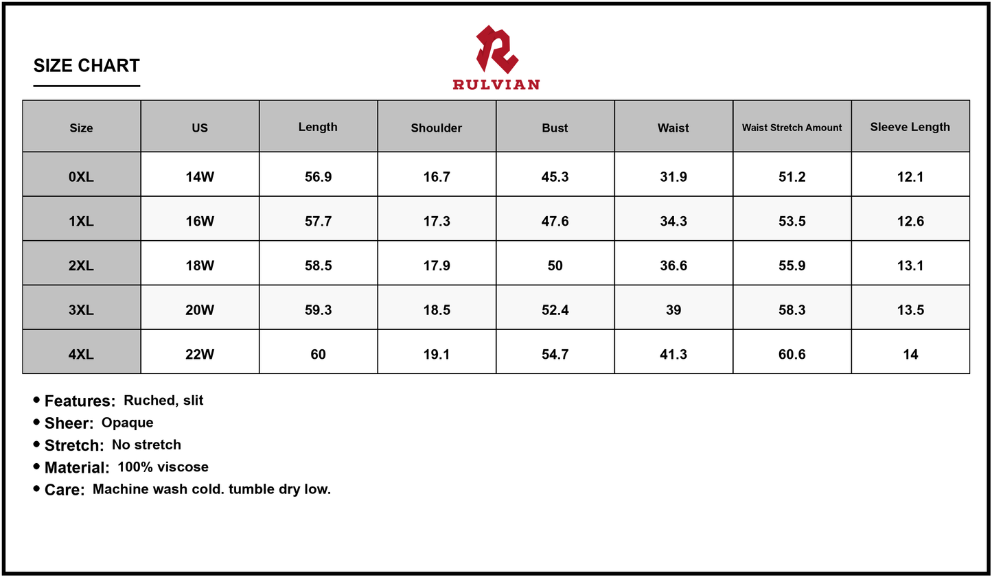 Size Chart - Women's Plus Size Printed V Neck Half Sleeve Maxi Dress with Ruched Detail and Slit for a Flowy Silhouette viscose %