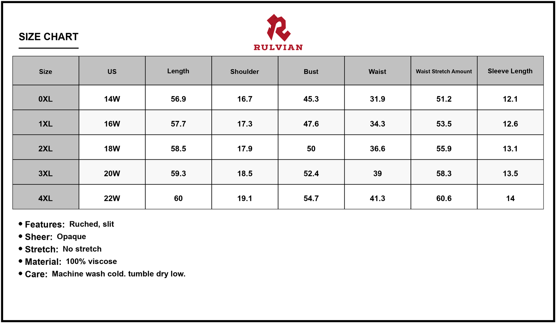 Size Chart - Women's Plus Size Printed V Neck Half Sleeve Maxi Dress with Ruched Detail and Slit for a Flowy Silhouette viscose %
