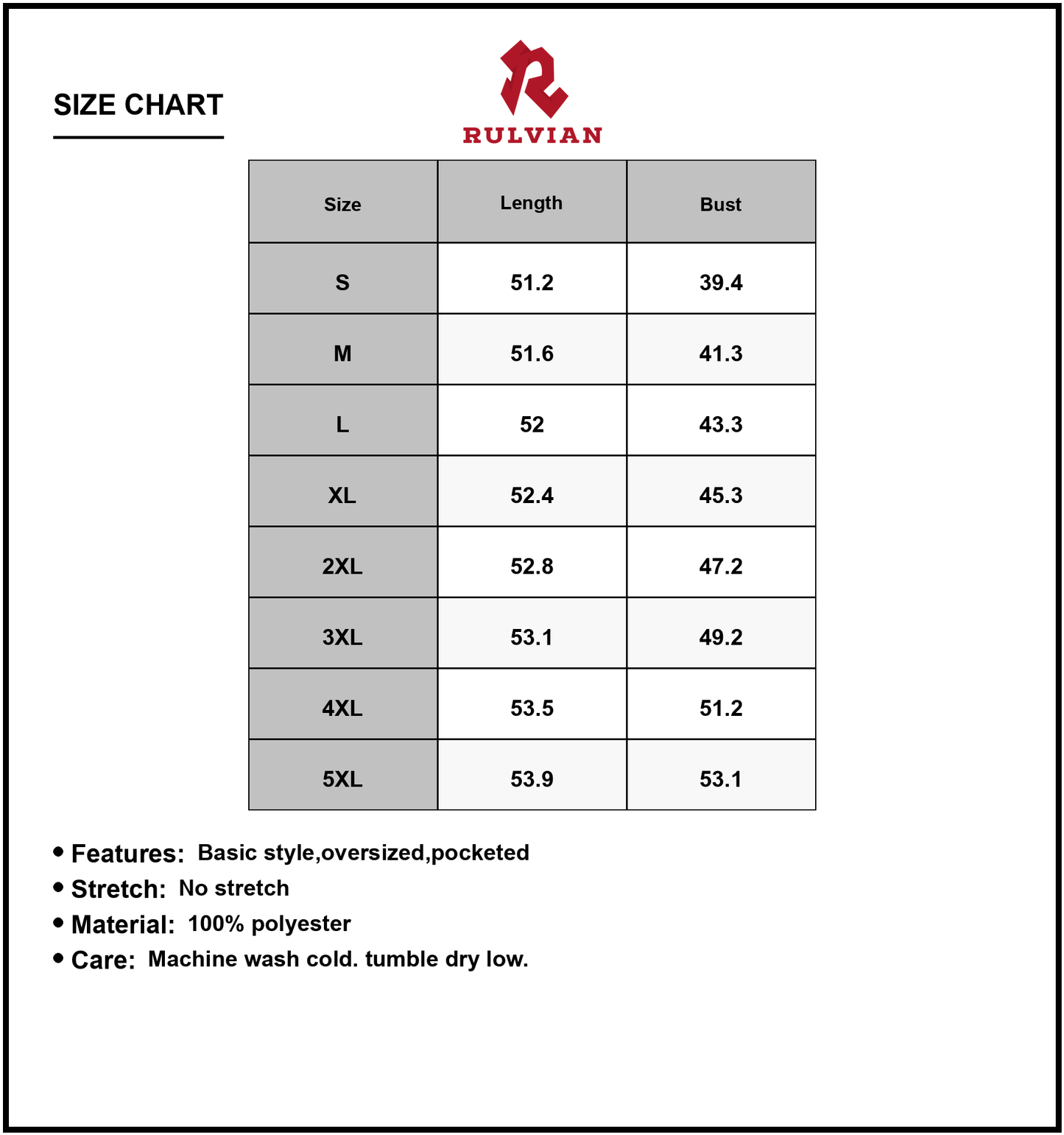 Size Chart - Women's Full Size Casual Midi Dress Loose Fit Round Neck with Pockets Soft Drape 100% Polyester Machine Washable
