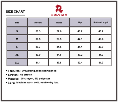 Size Chart - Women's Wide Leg Cargo Jeans Drawstring Pocketed Casual Loose Fit High Waisted Premium Durable Versatile Fashion Pants