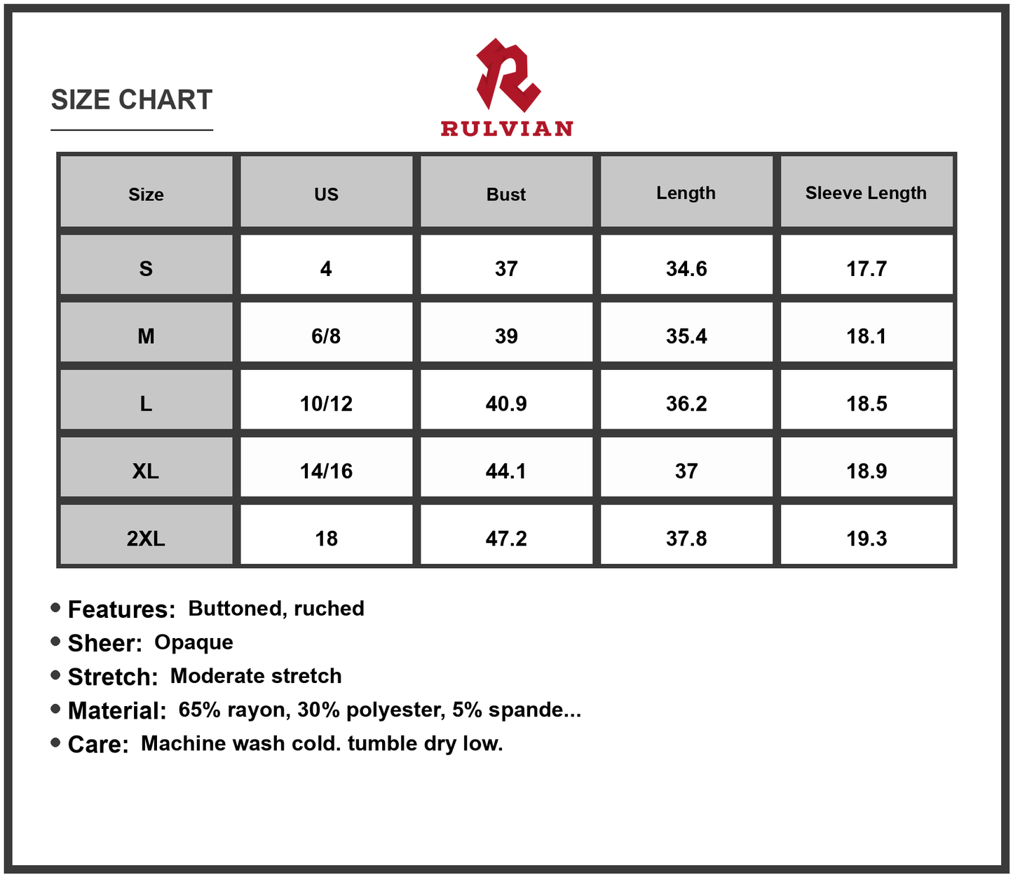 Size Chart - Men's Tiered Ruched V Neck Mini Dress 65% rayon 30% polyester 5% spandex Not lined Moderate stretch Imported