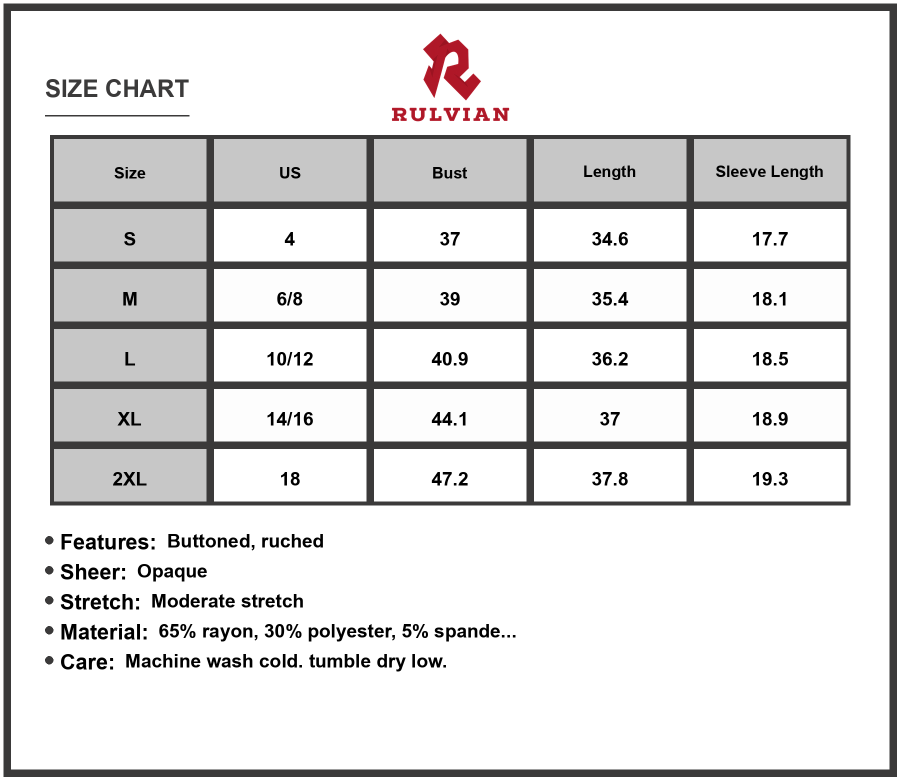 Size Chart - Men's Tiered Ruched V Neck Mini Dress 65% rayon 30% polyester 5% spandex Not lined Moderate stretch Imported