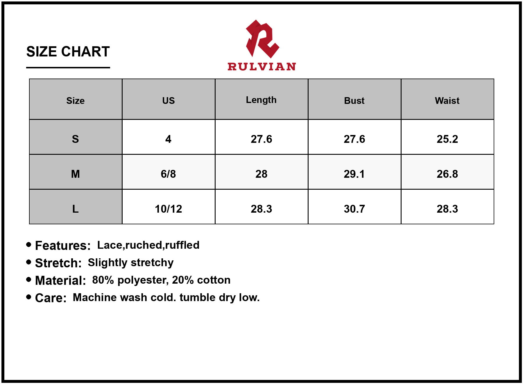 Size Chart - Women's Lace Ruched Mini Cami Dress with Ruffled Hem Elegant Nightwear Silhouette eighty % polyester twenty % cotton