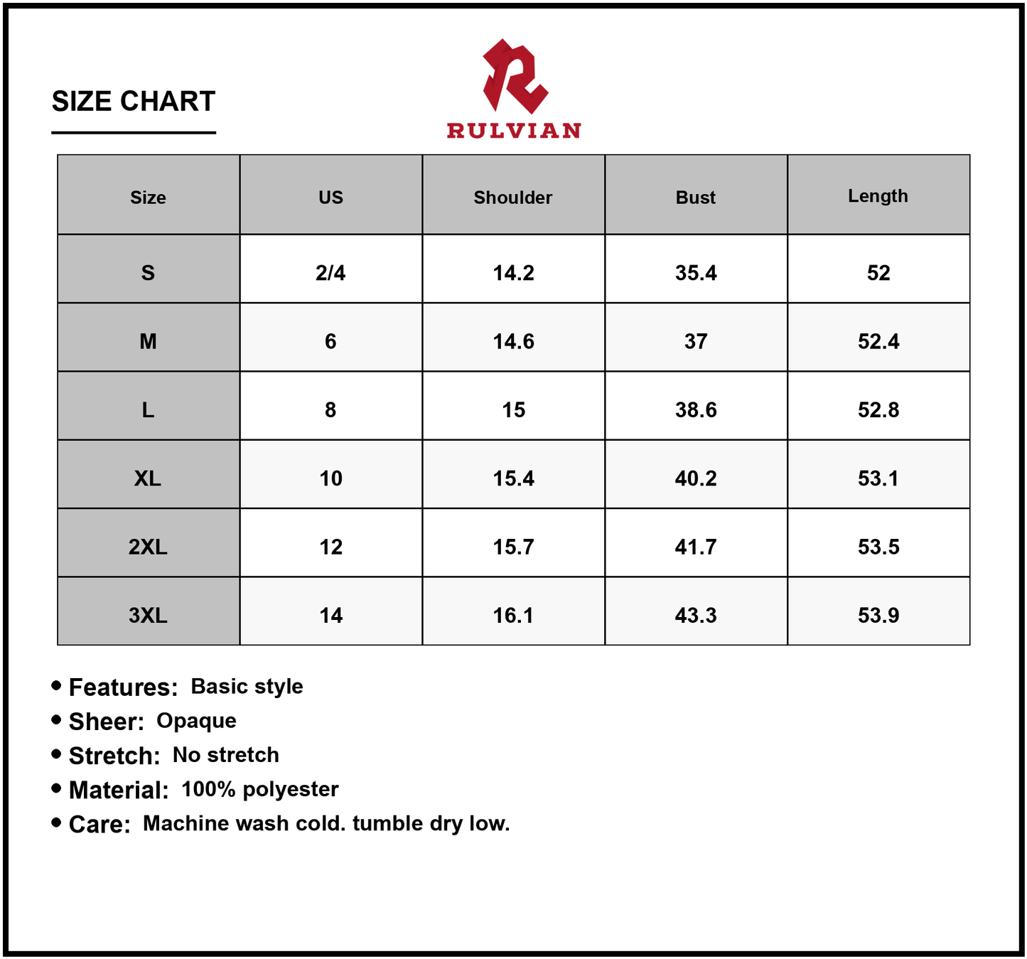 Size Chart - Women's Slit V Neck Sleeveless Midi Dress 100% Polyester Lightweight Elegant Everyday Wear Ideal for Casual Office