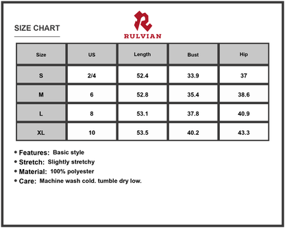 Size Chart - Women's Scoop Neck Sleeveless Dress with Pockets 60% Polyester 25% Rayon 15% Spandex Soft Lightweight Wear Daily