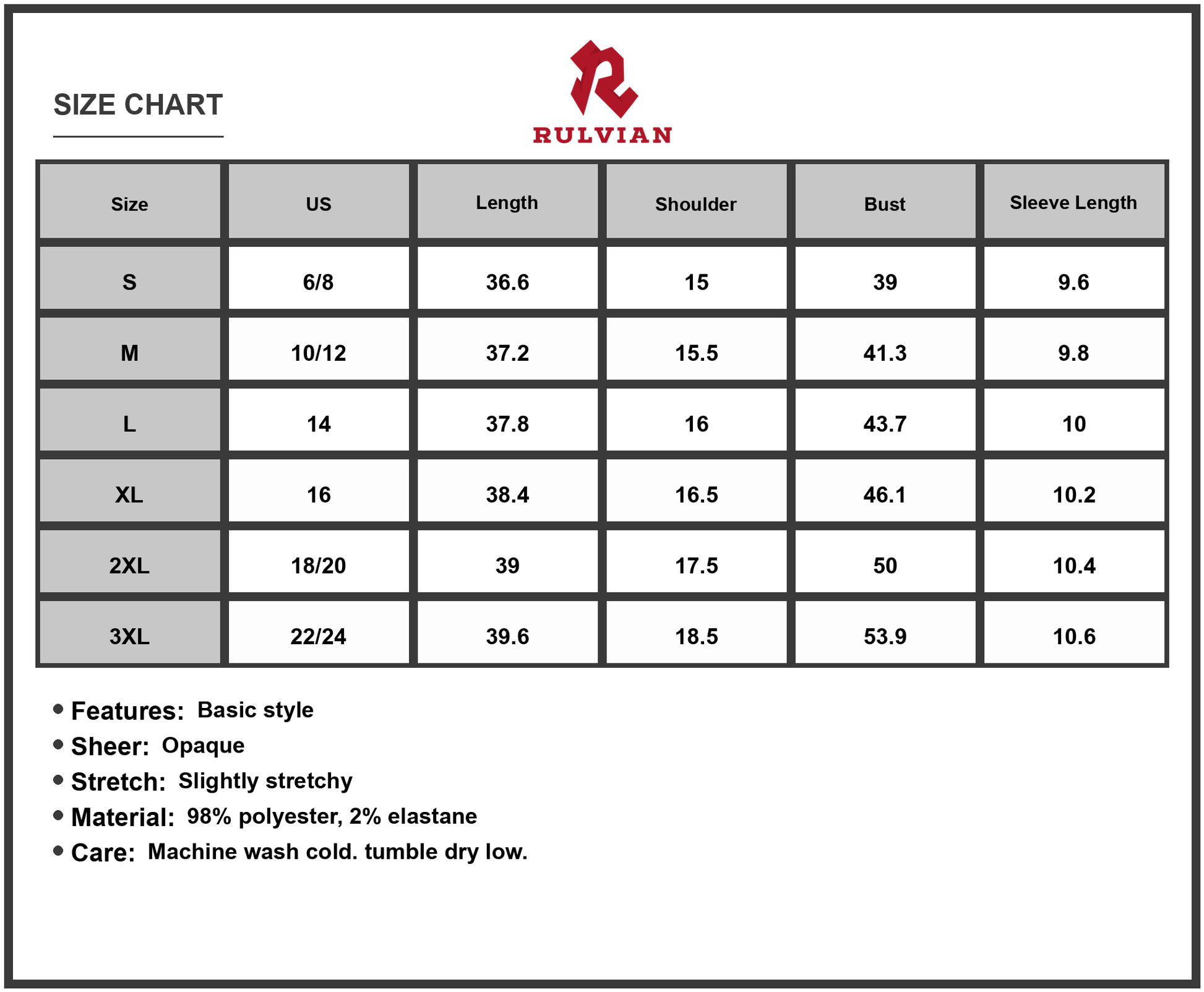 Size Chart - Women's Double Take Texture Short Sleeve Dress with 98% Polyester 2% Elastane for a Soft Sheen and Comfortable Fit
