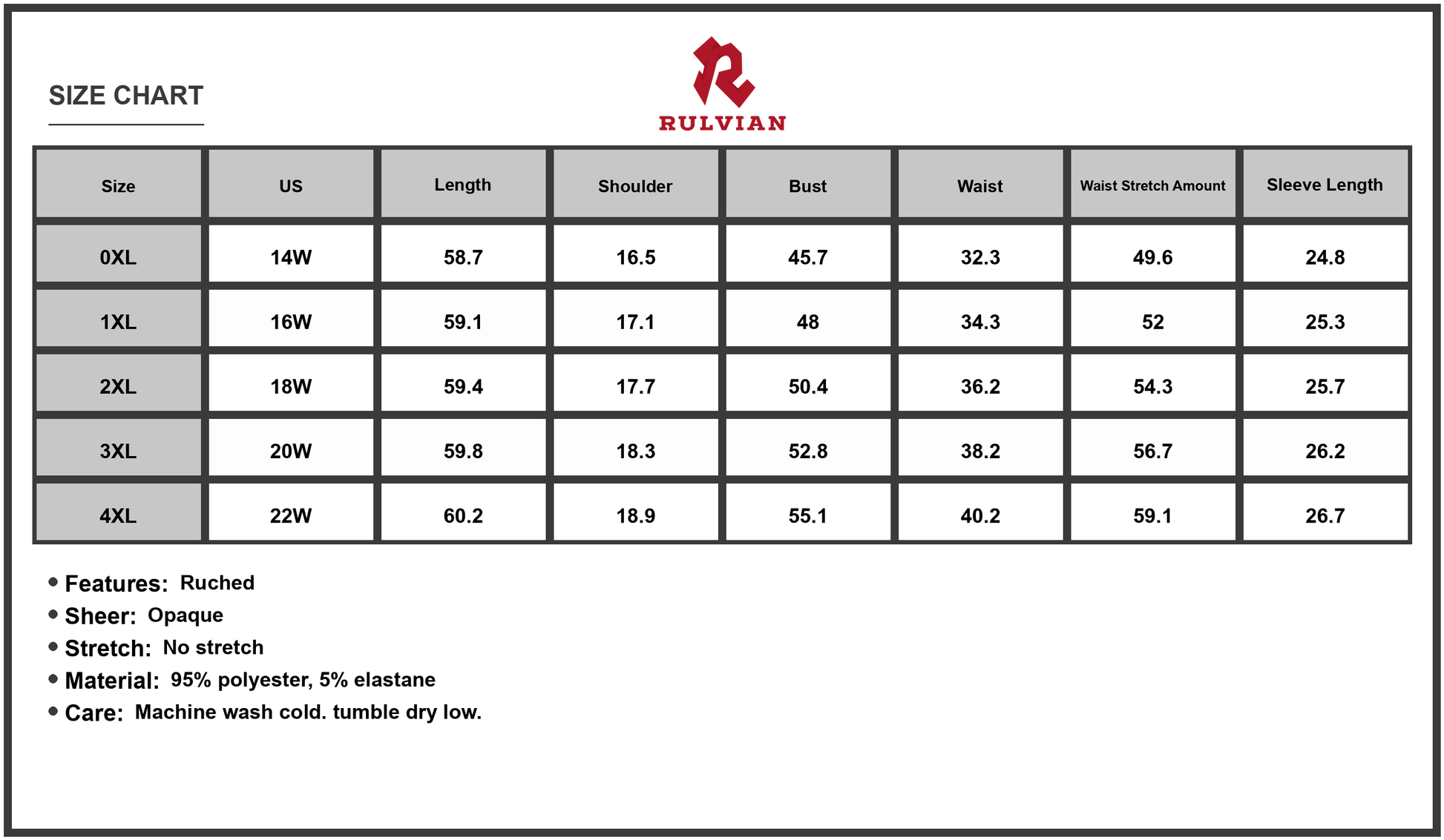 Size Chart - Women's Plus Size Printed Notched Long Sleeve Maxi Dress Ninety Five Percent Polyester And Five Percent Elastane