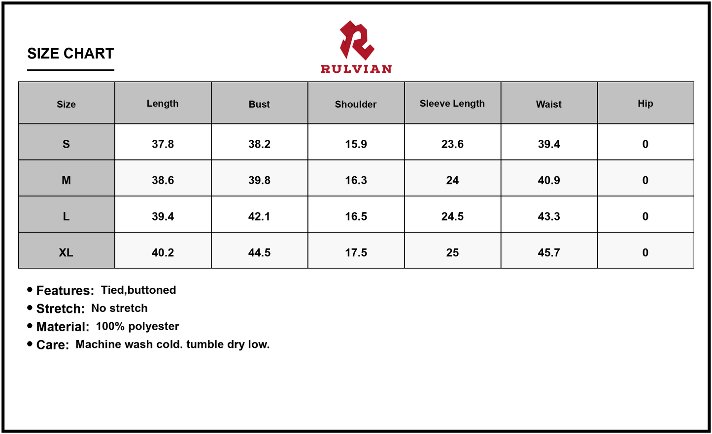 Size Chart - Women's Button Front Tie Waist Shirt Dress Polyester % Fabric for Everyday Wear with Easy Care and Classic Casual Style
