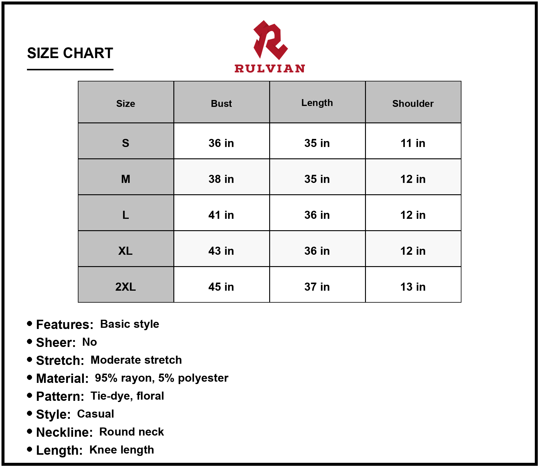 Size Chart - Women's Tie Dye Twisted Round Neck Sleeveless Dress Knee Length Casual Floral 95% rayon 5% polyester Everyday Summer
