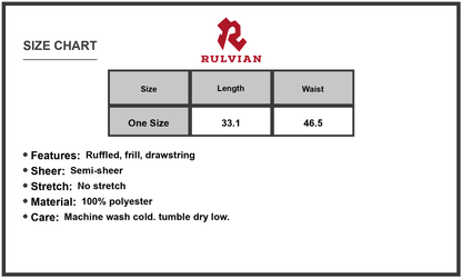 Size Chart - Women's Drawstring Ruffled Half Sleeve Mini Dress with Sheer Overlay 100% Polyester for Elegant Everyday Wear Chic