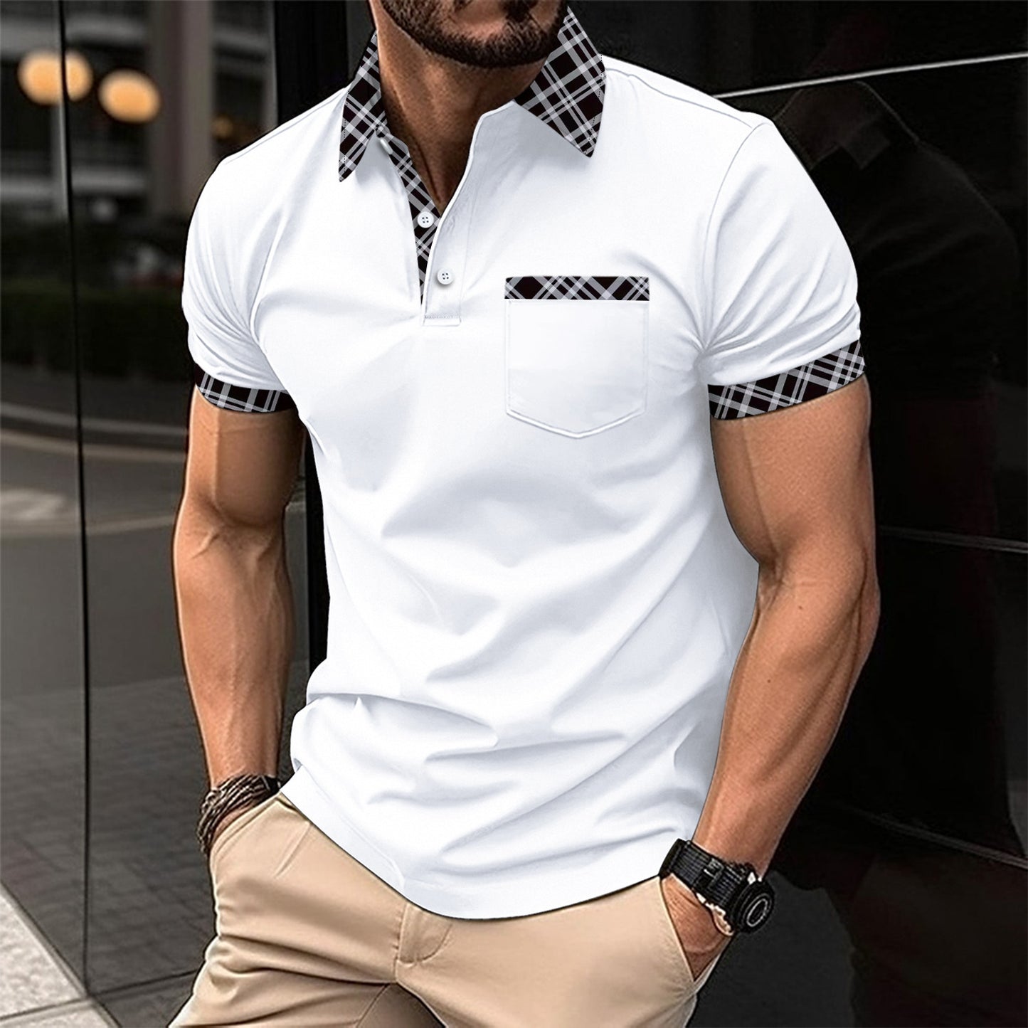 Men's Plaid Short Sleeve Polo Shirt for Summer Casual Comfort 60% Polyester Fabric Breathable Everyday Wear