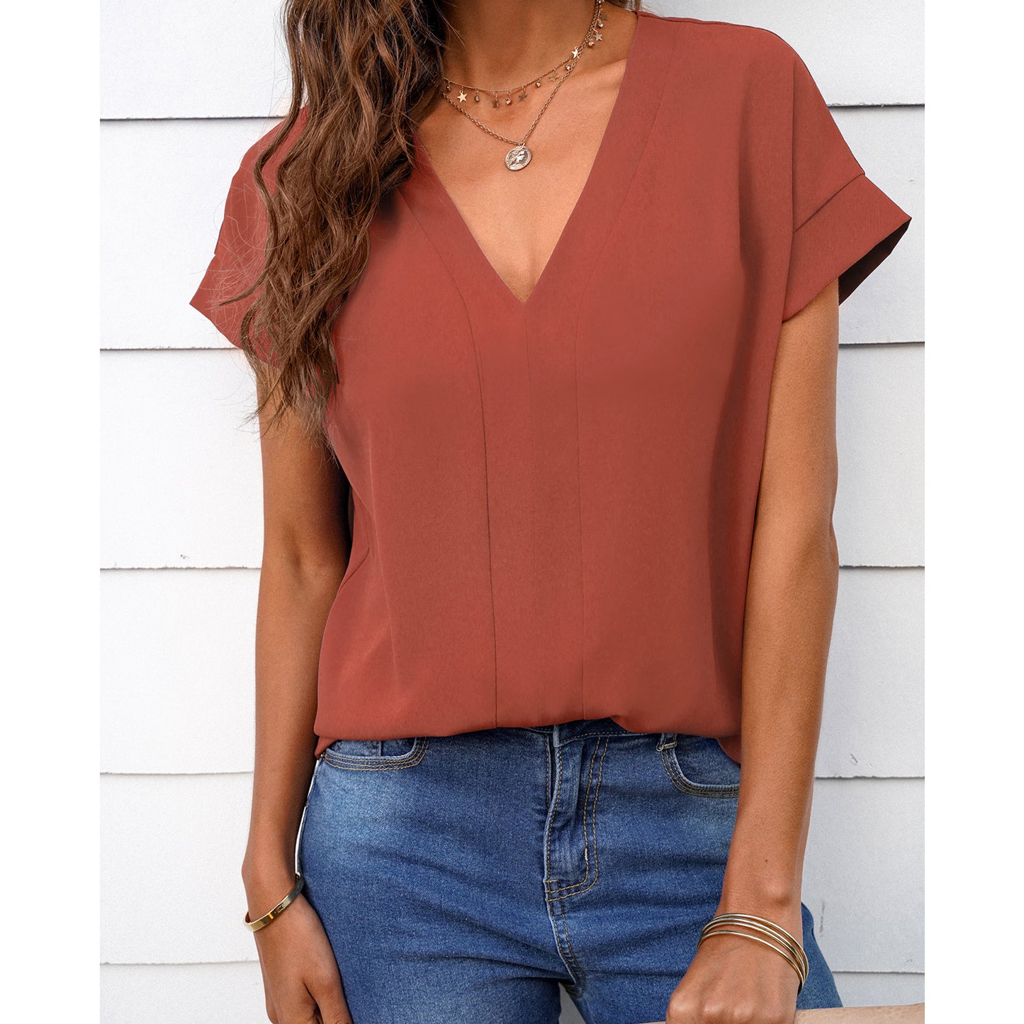 Men's Summer V Neck Solid Color Short Sleeve T Shirt Made From Polyester Fiber For Everyday Comfort Wear