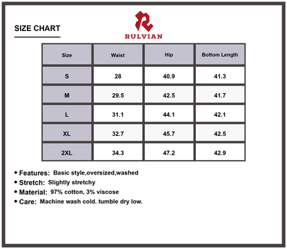 Size Chart - Men's Wide Leg Jeans Washed Premium Denim Relaxed Fit Versatile Everyday Casual Trousers Trendy Streetwear