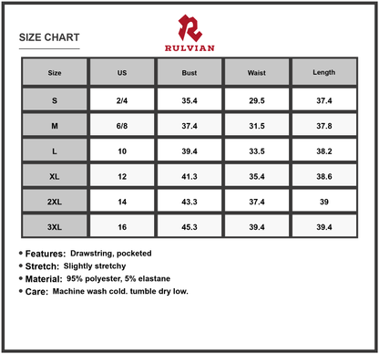 Size Chart - Men's Plus Size Sleeveless Round Neck Tank Dress with Drawstring Pockets for Casual Everyday Comfort and Easy Fit