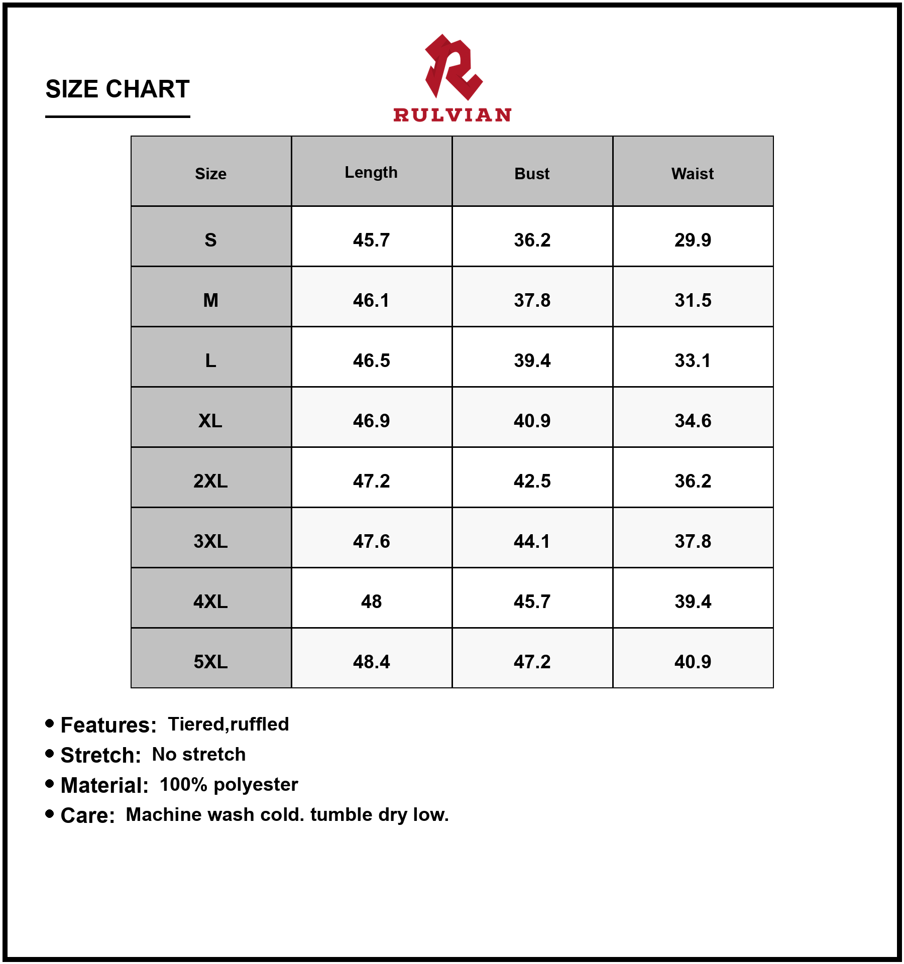 Size Chart - Women's Midi Dress with Ruffled Hem and Cap Sleeves in 100% Polyester for Everyday Comfort and Style Plus Size