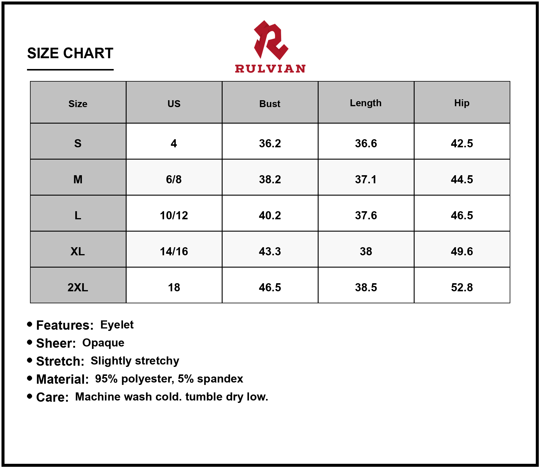Size Chart - Women's Eyelet Drawstring Round Neck Sleeveless Dress 95% Polyester 5% Spandex for a breezy summer look easy care