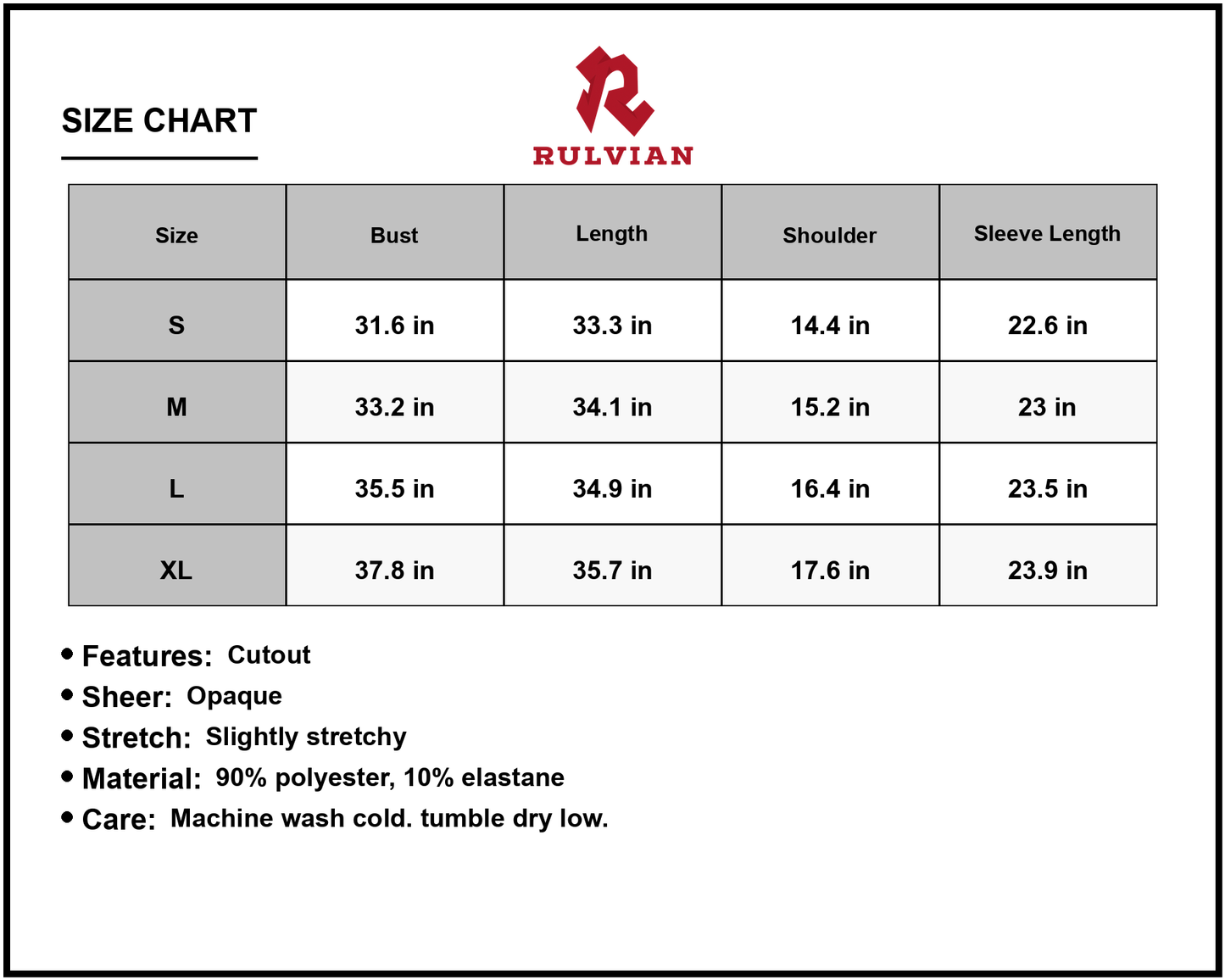 Size Chart - Women's Honey Long Sleeve Ribbed Mini Dress with Cutout Opaque Stretch 90% Polyester 10% Elastane for Everyday Chic