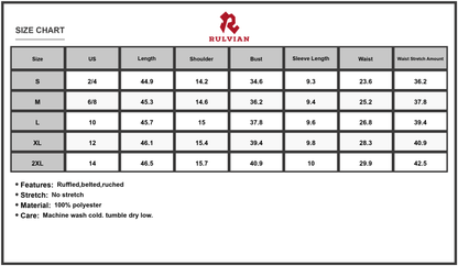 Size Chart - Women's Printed Pleated Midi Wrap Dress with Belt 100% Polyester fabric for a graceful everyday look for all seasons