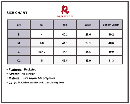 Size Chart - Women's Checkered Wide Leg Jeans High Waisted Pocketed Casual Fashion Pants Trendy Durable Versatile Everyday Apparel
