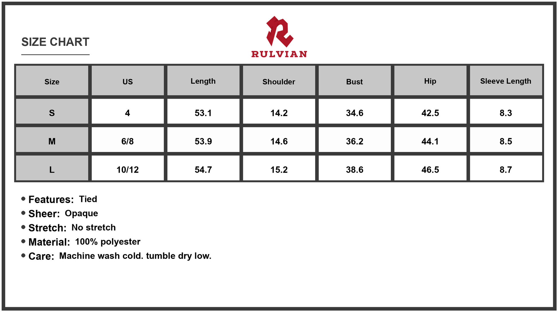 Size Chart - Women's Printed Surplice Short Sleeve Tie Waist Maxi Dress 100% Polyester Care Lightweight Flowing Everyday Elegance