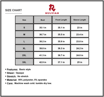 Size Chart - Women's Full Size Christmas Long Sleeve Dress for Holiday Party with Classic Silhouette 95% Polyester 5% Spandex Fabric