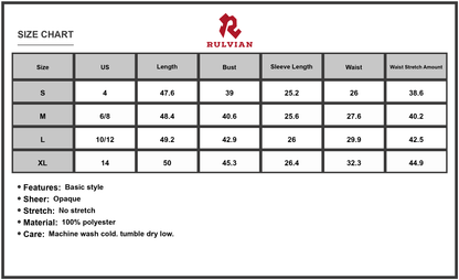 Size Chart - Women Printed Surplice Long Sleeve Midi Dress 100% Polyester Elegant Design for Everyday Wear Soft Comfortable Fit