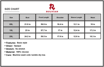 Size Chart - Women's Floral V Neck Short Sleeve Slit Dress viscose 100% fabric for versatile feminine style for elegant everyday wear