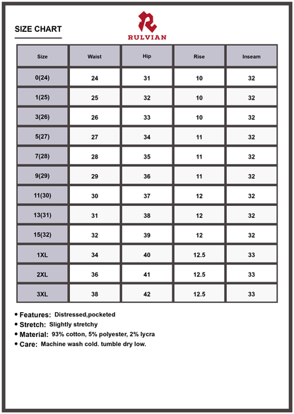 Size Chart - Women's Plus Size High Rise Tummy Control Straight Distressed Jeans Premium Stretch Denim Flattering Silhouette Durable Casual