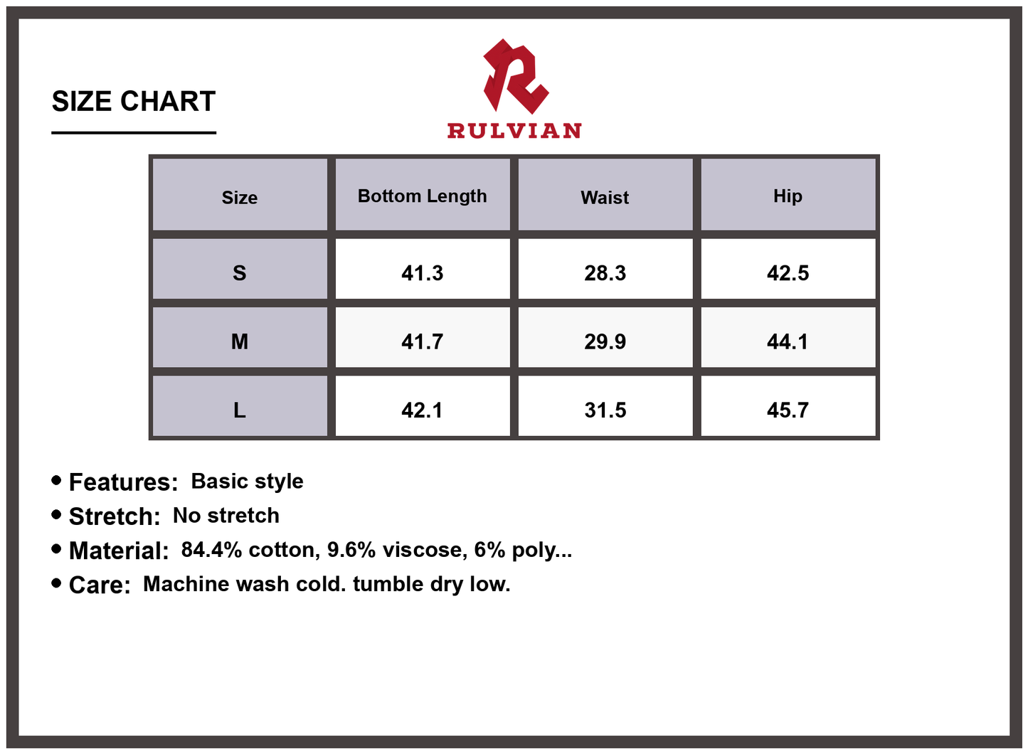 Size Chart - Men's Mid Rise Jeans with Pockets Premium Quality Classic Denim Pants for Casual Everyday Wear Durable Versatile Apparel