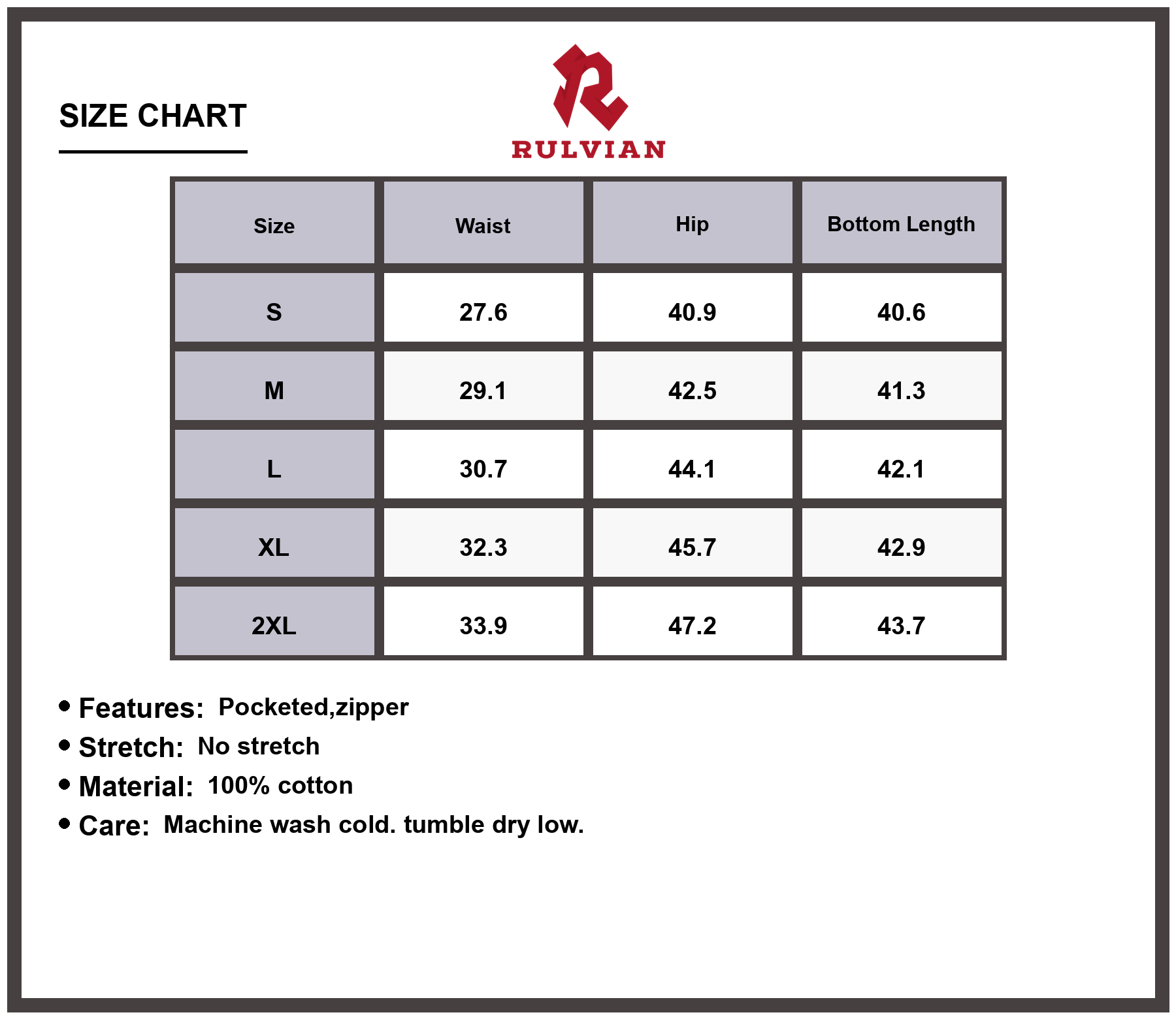 Size Chart - Men's Oversized Wide Leg Jeans with Multiple Pockets Zipper Fly Premium Casual Durable Versatile Everyday Pants