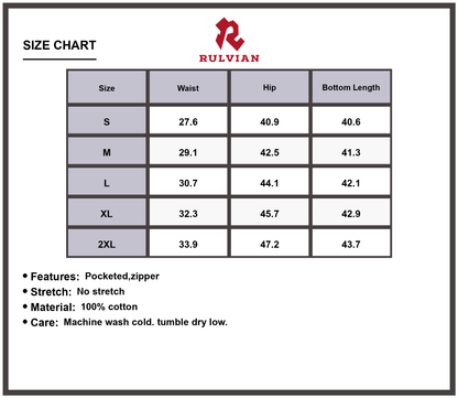 Size Chart - Men's Oversized Wide Leg Jeans with Multiple Pockets Zipper Fly Premium Casual Durable Versatile Everyday Pants