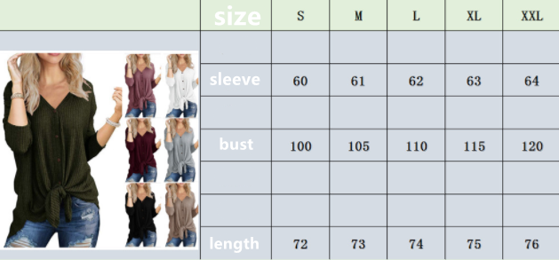 Size Chart - Long sleeve irregular cardigan T-shirt