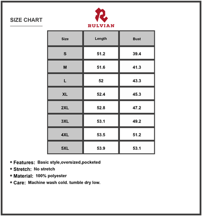 Size Chart - Women's Full Size Casual Midi Dress Loose Fit Round Neck with Pockets Soft Drape 100% Polyester Machine Washable