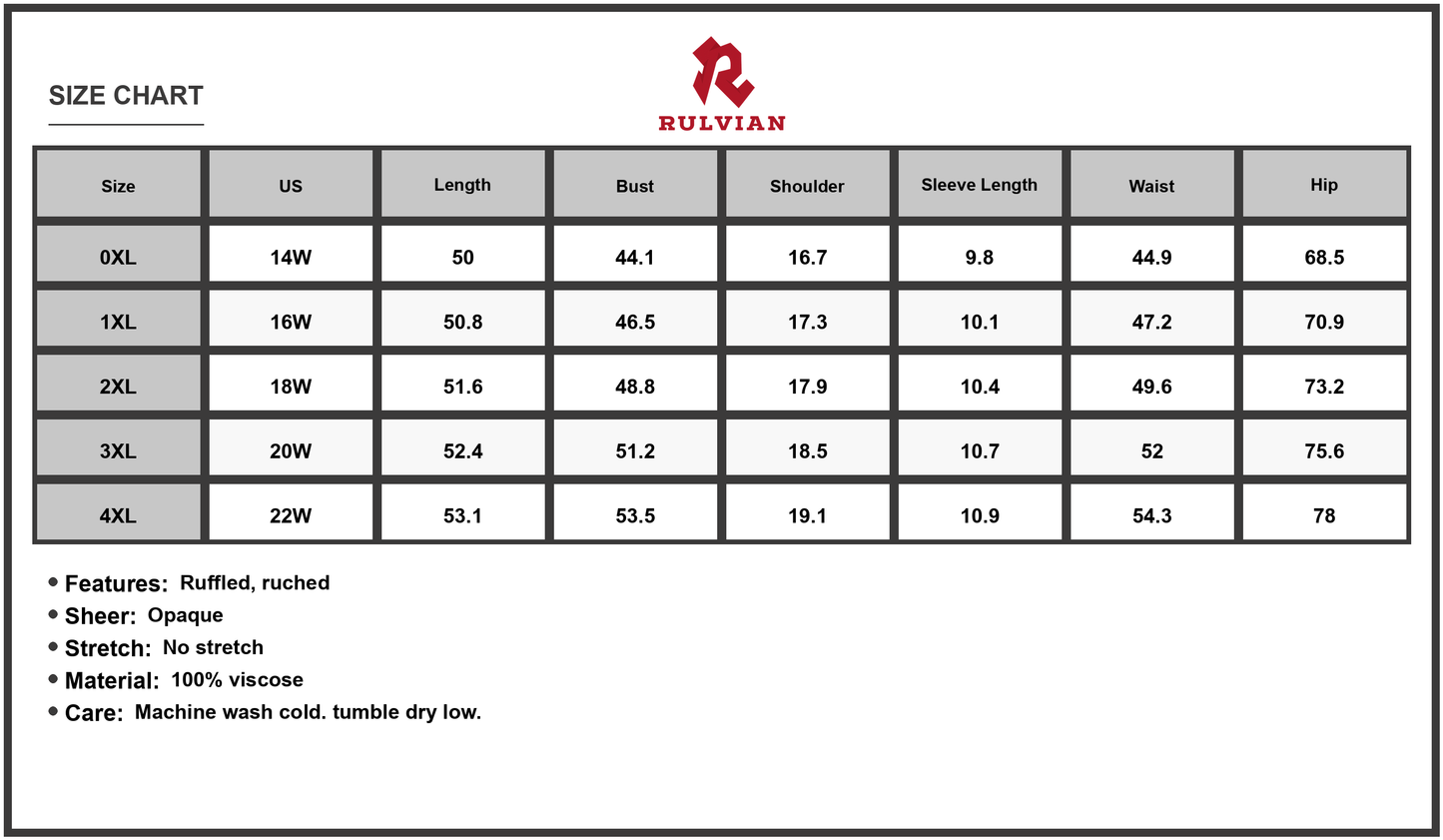 Size Chart - Women's Plus Size Printed Vneck Short Sleeve Maxi Dress 100% viscose Flowy Ruched Detail Elegant All Day Comfort