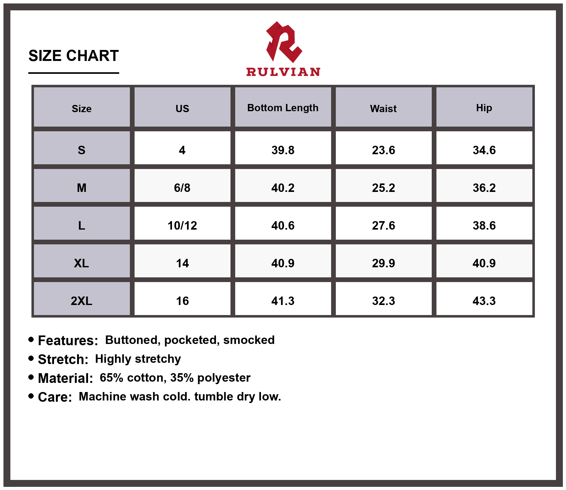 Size Chart - Women's High Waist Skinny Jeans Buttoned Hip Lifting Stretchy Pocketed Smocked Premium Durable Versatile Fashion Everyday Apparel