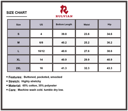 Size Chart - Women's High Waist Skinny Jeans Buttoned Hip Lifting Stretchy Pocketed Smocked Premium Durable Versatile Fashion Everyday Apparel