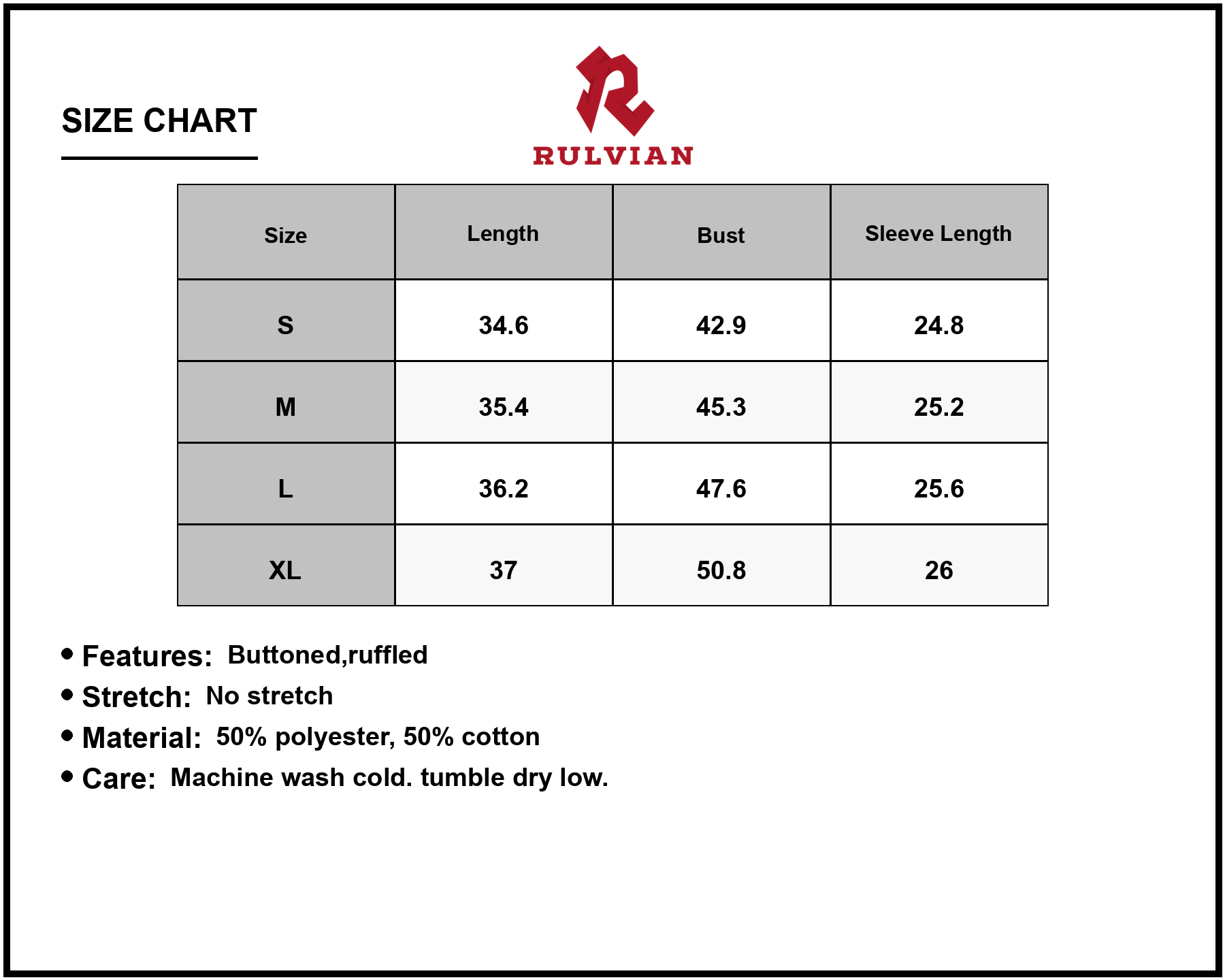 Size Chart - Women's Stripe Collared Neck Cuffed Long Sleeve Drop Waist Mini Dress Fifty% Polyester Fifty% Cotton Button Front