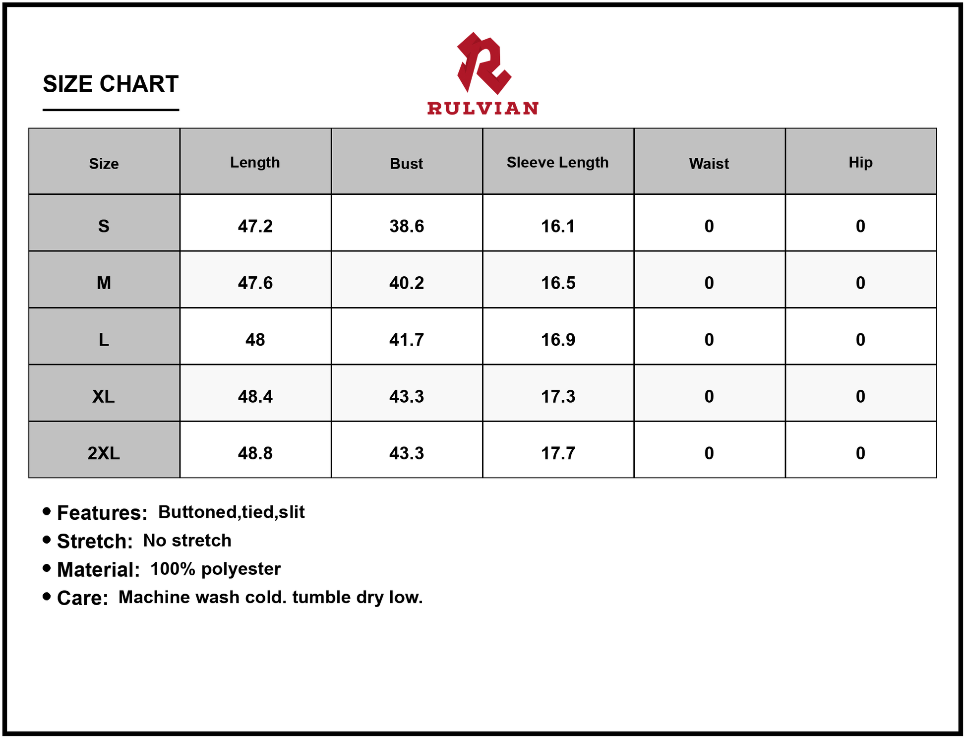 Size Chart - Women's Printed Button Up Midi Shirt Dress with Tie Front and Slit Lightweight Polyester 100% for everyday wear