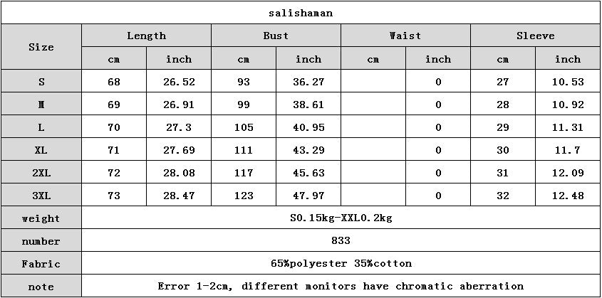 Size Chart - Leopard Casual T-shirt Loose O-Neck T Shirt