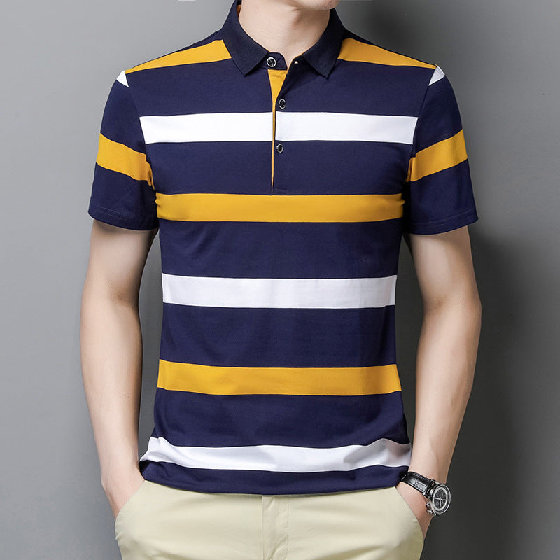 Men's Short Sleeve Polo Collar Solid Color Shirt 95% Cotton 5% Spandex Lightweight Summer Casual Tee