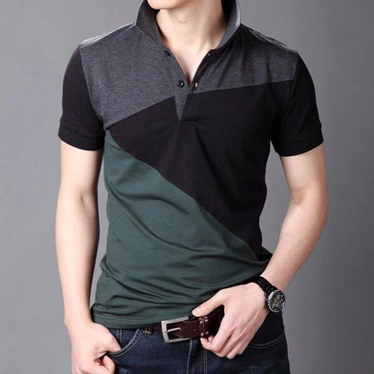 Men's Contrasting Lapel T Shirt Thin 95% Cotton Gray Black Short Sleeve Everyday Casual Lightweight Shirt