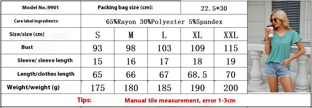 Size Chart - And V-neck Loose Short Sleeve T-shirt Top Ladies