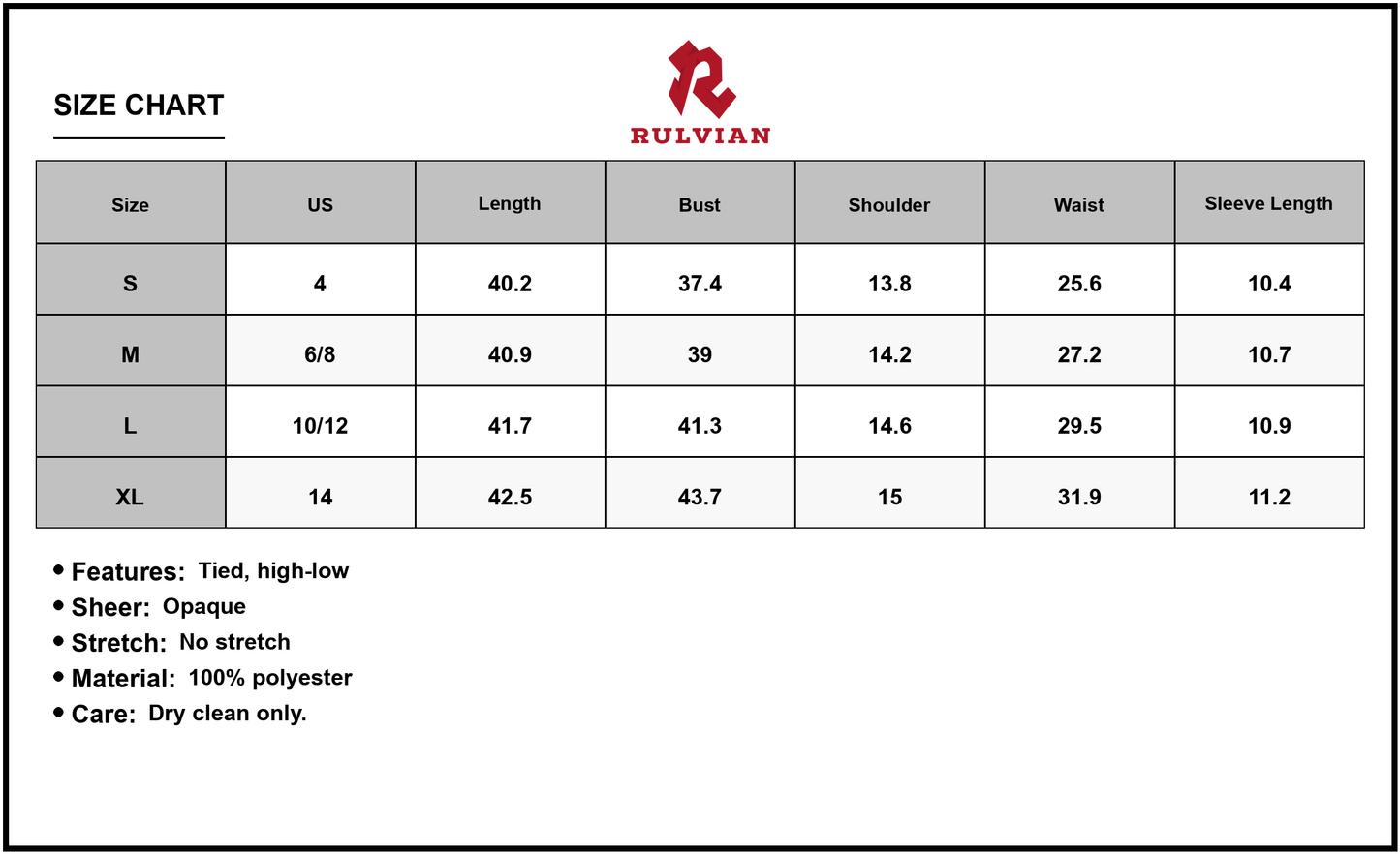 Size Chart - Women's High-Low Printed Surplice Short Sleeve Midi Dress with Tied Waist and Flowy Hem for Elegant Occasion 100%