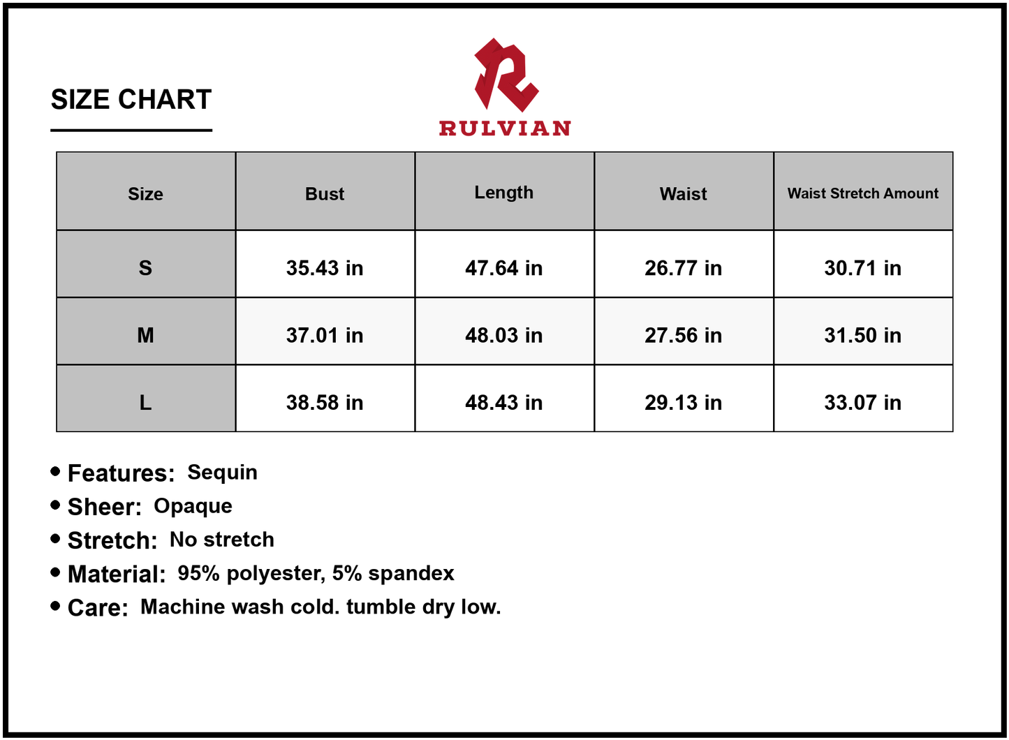 Size Chart - Women's Sequin Leaf Embroidery Tie Front Short Sleeve Dress with Glitter Detail and 95% Polyester 5% Spandex Elegance