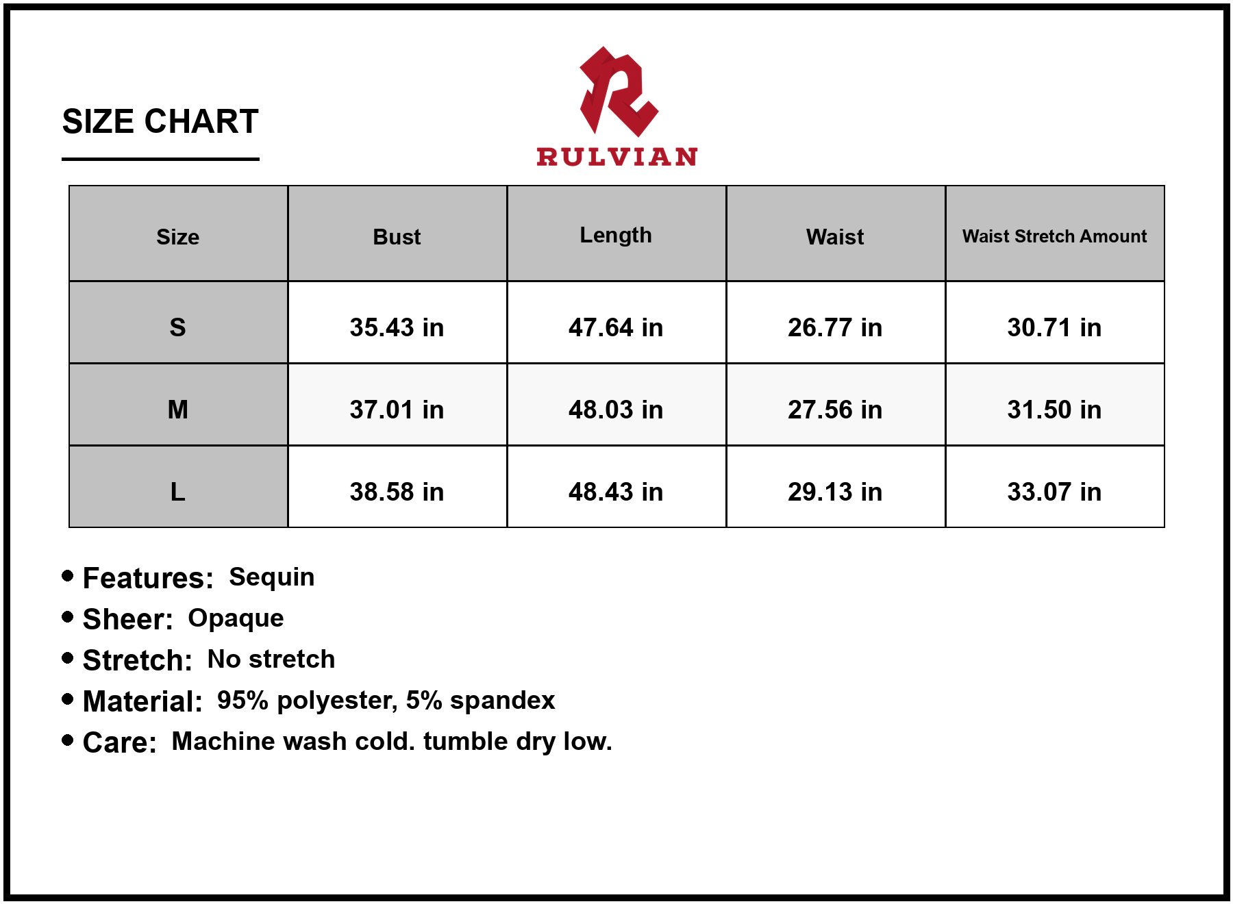 Size Chart - Women's Sequin Leaf Embroidery Tie Front Short Sleeve Dress with Glitter Detail and 95% Polyester 5% Spandex Elegance