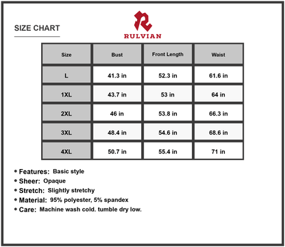 Size Chart - Women's Plus Size Tie Shoulder Maxi Dress with Stretch Sheer Overlay for Flattering Fit 95% Polyester 5% Spandex Fabric