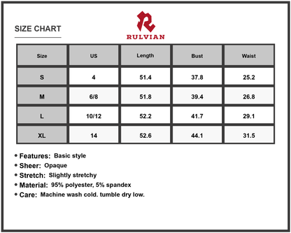 Size Chart - Women's Tiered Printed Mock Neck Sleeveless Dress with Opaque Layer and Stretch 95% Polyester 5% Spandex Machine wash