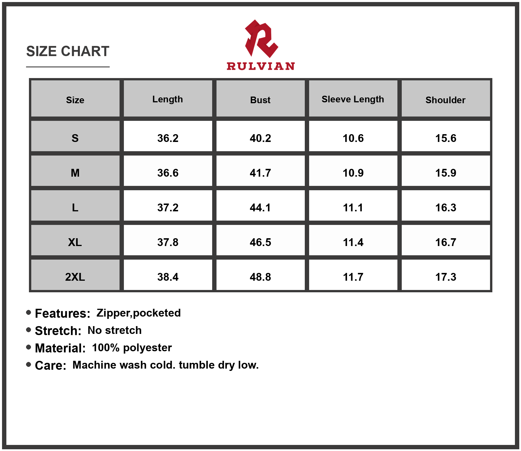 Size Chart - Women's Zip Front Short Sleeve Shirt Dress with Pockets 100% Polyester Fabric for Easy Care Everyday Wear and Comfort