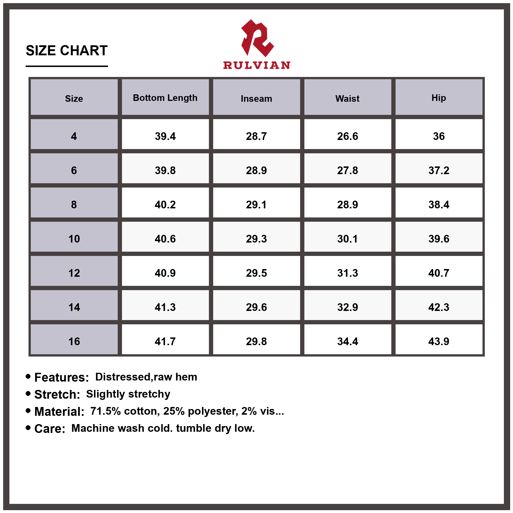 Size Chart - Women's High Waist Straight Leg Distressed Jeans with Folded Cuffs Raw Hem Premium Durable Everyday Denim Pants