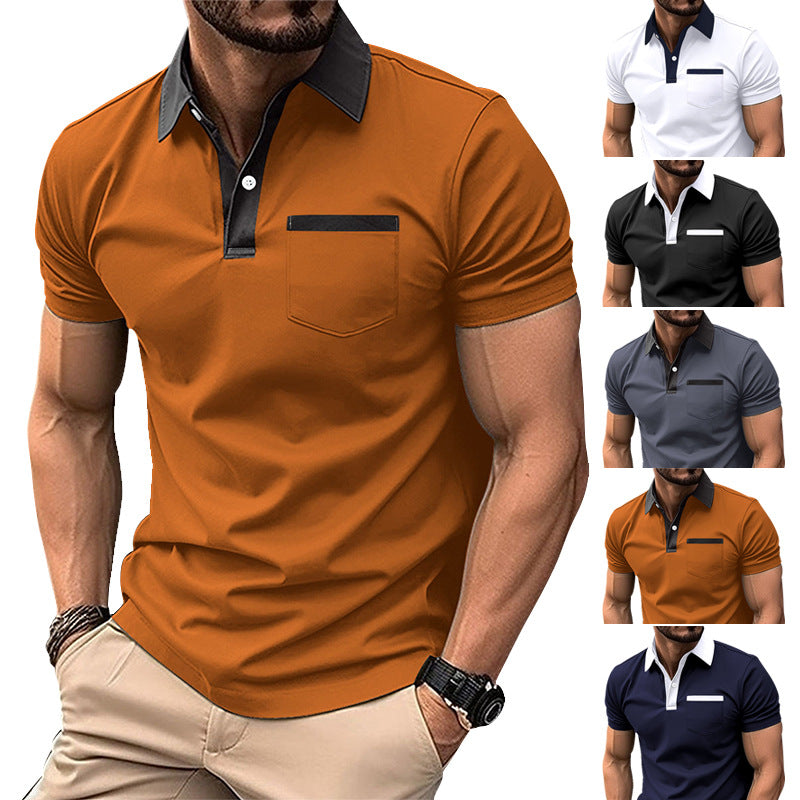Men's Short Sleeve Chest Pocket Tee 100% Polyester Fabric Slim Fit Casual Top Yellow for Everyday Wear